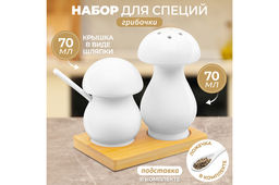 Набор д/специй 2 пр. "Грибочки" на дер. подставке