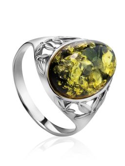 Кольцо из серебра 925 пробы со вставкой из натурального янтаря Кармен