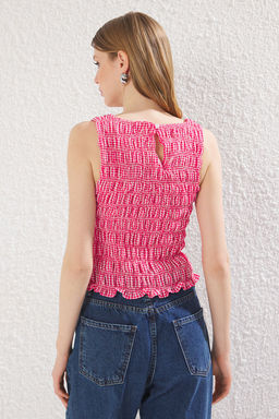 Pembe Fitted Kay?k Yaka Kolsuz Potikareli Dokuma Bluz TWOSS25BZ00356 - Trendyolmilla фото 5