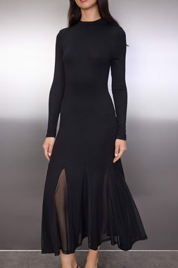 Siyah Duz Volanl? / F?rf?rl? Maxi Orme Elbise TWOAW26EL00349