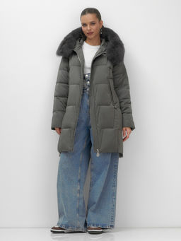 Пальто зимнее утепленное с мехом и капюшоном тренд темно-зеленого цвета 7630TZ - Visdeer фото 12