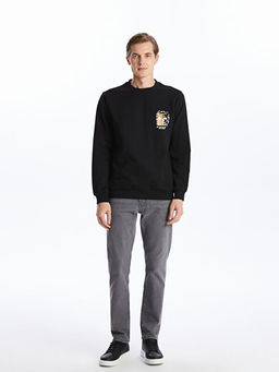 Bisiklet Yaka Bask?l? Erkek Kal?n Sweatshirt
