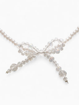 Чокер «Хрустальный бантик», жемчужные бусины, белый в серебре, 33 см + 5 см доп, цепочка