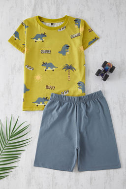 Ekru 4lu Erkek Cocuk Animal Bask?l? Orme Pijama Tak?m? TKDSS25AU00116 - Trendyolmilla фото 3