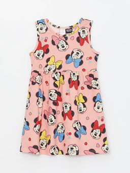 Bisiklet Yaka Kolsuz Minnie Mouse Bask?l? K?z Bebek Elbise