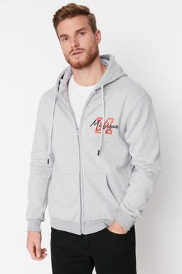 TRENDYOL MAN Gri Regular/Normal Kesim Kapusonlu Ici Polar/S?cak Tutan Nak?sl? Sweatshirt-H?rka TMNAW23SW00468 - Trendyolmilla фото 3