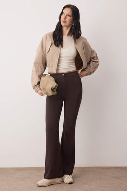 Koyu Kahverengi Flare Ispanyol Paca Bootcut Dokuma Pantolon TOFAW19BB0581