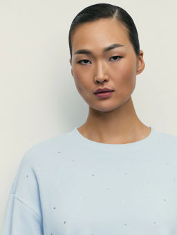 Свитшот из хлопка со стразами / Zarina  фото 6