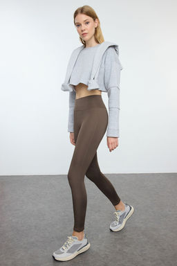 Cikolata Kahve Genis Bel Lastikli Ekstra Toparlay?c? Tam Boy Orme Spor Tayt TWOAW21TA0029