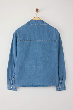 Mavi Kusgozu Baglama Detayl? Denim Gomlek TWOAW26GO00003 - Trendyolmilla фото 7