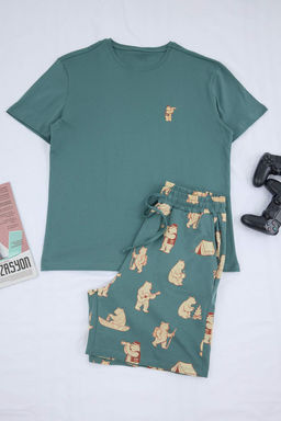 Yesil Regular Kesim Kopek Bask?l? Pamuklu Pijama Tak?m? TMNSS26PT00030