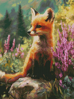 Вышивка крестиком 40х50см, Лисёнок и цветы