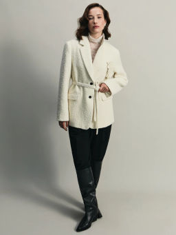 Буклированный шерстяной жакет с брошью / Zarina  фото 8