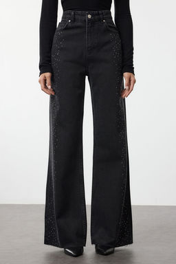 Siyah Tas Detayl? Yuksek Bel Genis Paca Wide Leg Jeans TWOAW25JE00379 - Trendyolmilla фото 3