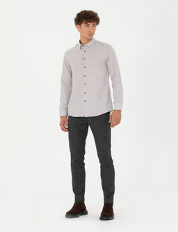 Antrasit Slim Fit _izgili Beli Lastikli Ba_c_kl_ Kanvas Pantolon