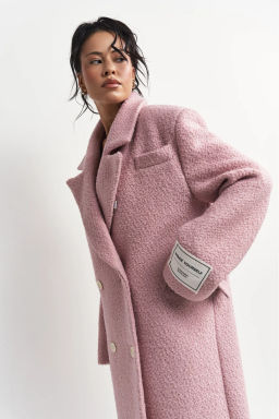 Пальто-макси из вареной шерсти Конфетно-розовый