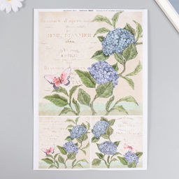 Декупажная карта 2 шт. «Голубая гортензия»