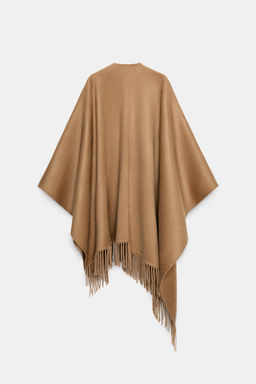FRINGED WOOL LONG CAPE - Zara фото 3