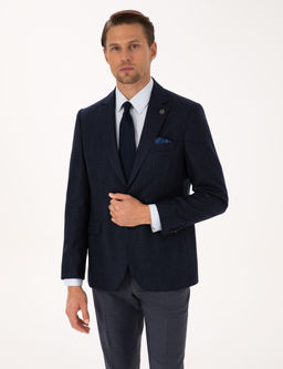 Lacivert Slim Fit Y_n _pek Kar___ml_ Ceket