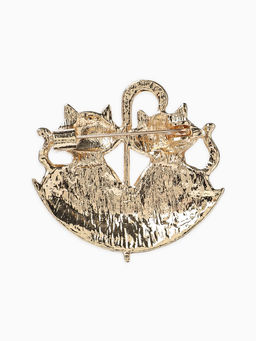 Брошь «Кошки» в зонте, осенняя, цвет коричневый в золоте