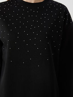 Bisiklet Yaka Ta?l? Kad?n Kal?n Sweatshirt Tunik