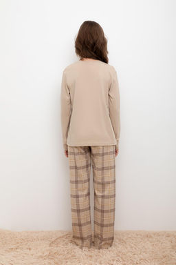 КБ 2830/темно-бежевый,текстильная клетка пижама для дев