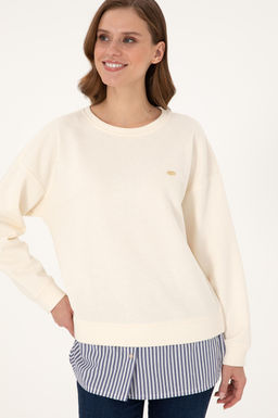Kad_n Krem G_mlek Detayl_ Bisiklet Yaka Sweatshirt