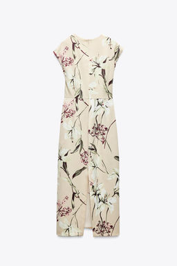 FLORAL PRINT SATIN MIDI DRESS - Zara фото 7