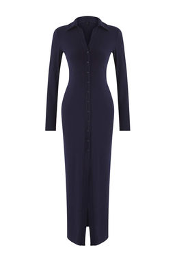 Limited Edition Lacivert Polo Yaka Dugmeli Bodycone/Vucuda Oturan Maxi Orme Elbise TWOAW26EL00110 - Trendyolmilla фото 5
