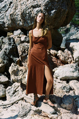 LINEN BLEND MIDI DRESS - Zara фото 14