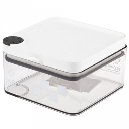 "Шахматы" Банка для сыпучих продуктов пластмассовая 0,3л, 9,8х9,8см, h6см, прозрачный, с деколью, прижимная крышка с силиконовым уплотнителем (Китай)