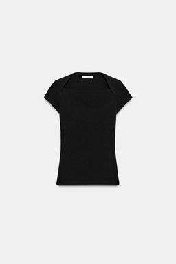 CAMISETA ESCOTE CUADRADO / Negro - Zara фото 6