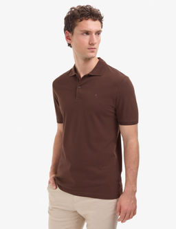 Koyu Kahverengi Regular Fit %100 Pamuk K_vr_lmaz Polo Yaka Basic Ti__rt