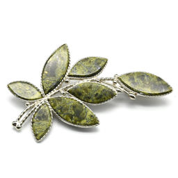 Брошь змеевик "Веточка" 57*33мм