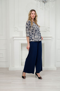 Костюм женский из кофты с рукавом 3/4 и брюк из вискозы Элеонора тёмно синий