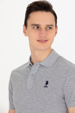 U. S. Polo Assn Мужская серая меланжевая базовая футболка с воротником-поло - U.s. polo assn фото 2