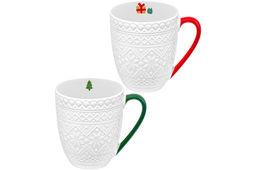 Набор 2 кружек 410 мл 12*9*11 см Праздничный орнамент, с цветной ручкой, фарфор - Elan gallery фото 4