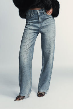 TRF HIGH-WAIST STRAIGHT JEANS WITH SHINY DETAILS - Zara фото 6