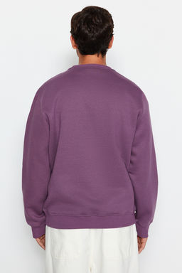 TRENDYOL MAN Lila Regular/Normal Kesim Yaz? Bask?l? Ici Polar/S?cak Tutan Sweatshirt TMNAW24SW00188 - Trendyolmilla фото 4