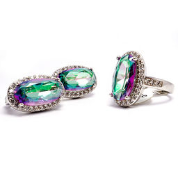 Комплект ювелирной бижутерии коллекция Дубай кольцо и серьги с фианитами