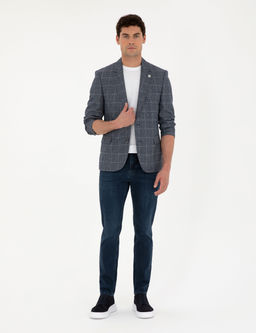 Lacivert Slim Fit Y_n Keten Kar___ml_ Ceket