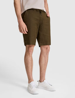 Haki Slim Fit %100 Keten Beli Lastikli Kordonlu Dokuma _ort