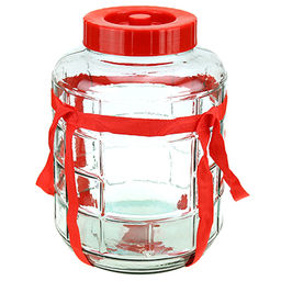 Банка стеклянная с гидрозатвором для солений, вина и брожения, 14л, д27см h36см, пластмассовая крышка твист-офф, опоясана лентой для переноски, д/горловины 15см (Китай)