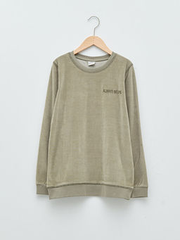 Bisiklet Yaka Nak?? Detayl? Uzun Kollu Kadife Erkek ?ocuk Sweatshirt