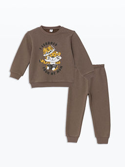 Kedi Bask?l? Erkek ?ocuk Sweatshirt ve E?ofman Alt 2li