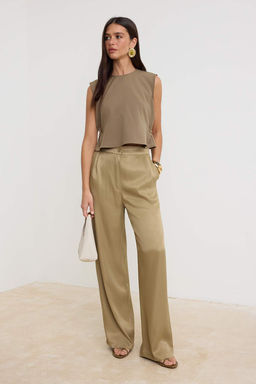 Haki Saten Wide Leg/Genis Paca Pantolon TWOSS26PL00197