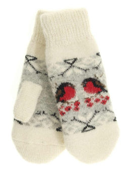 Варежки женские "Два снегиря с орнаментом" КРУГ 3428-2