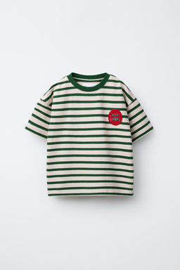 STRIPED T-SHIRT WITH EMBROIDERED PATCH