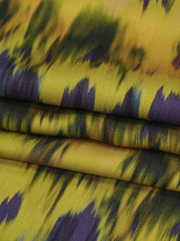Штапель Премиум Икат цв.горчица/фиолетовый, ш.1.5м, вискоза-100%, 125гр/м.кв - Купава фото 2