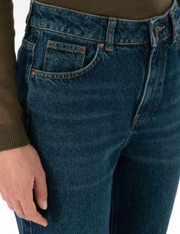 Mom H_gh Wa_st Koyu _ndigo Jean Pantolon